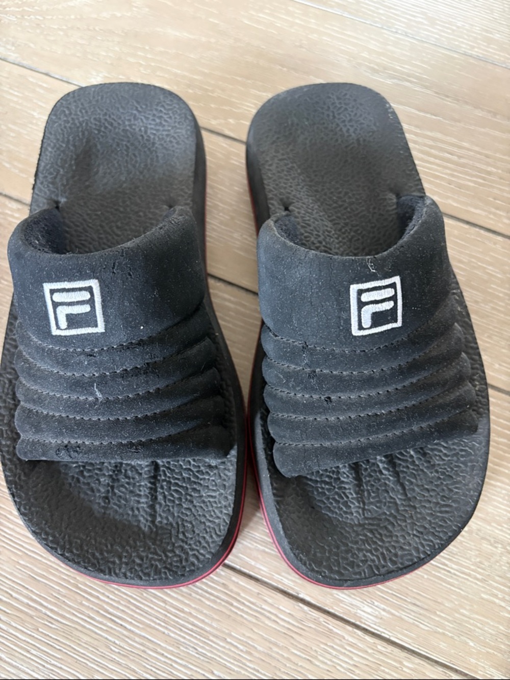 Fila Black Slide Sandals with Red Accent women’s size 8